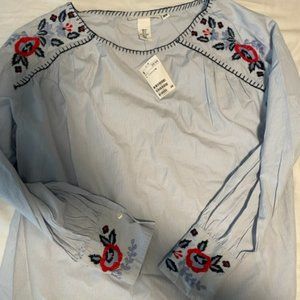Women's Size 14 Embroidered Blouse with Button cuffs